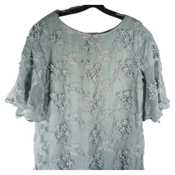 Sundance Embroidered Boho Bell Sleeve Shift Dress Icy Blue Gray Medium Formal - Picture 3 of 16